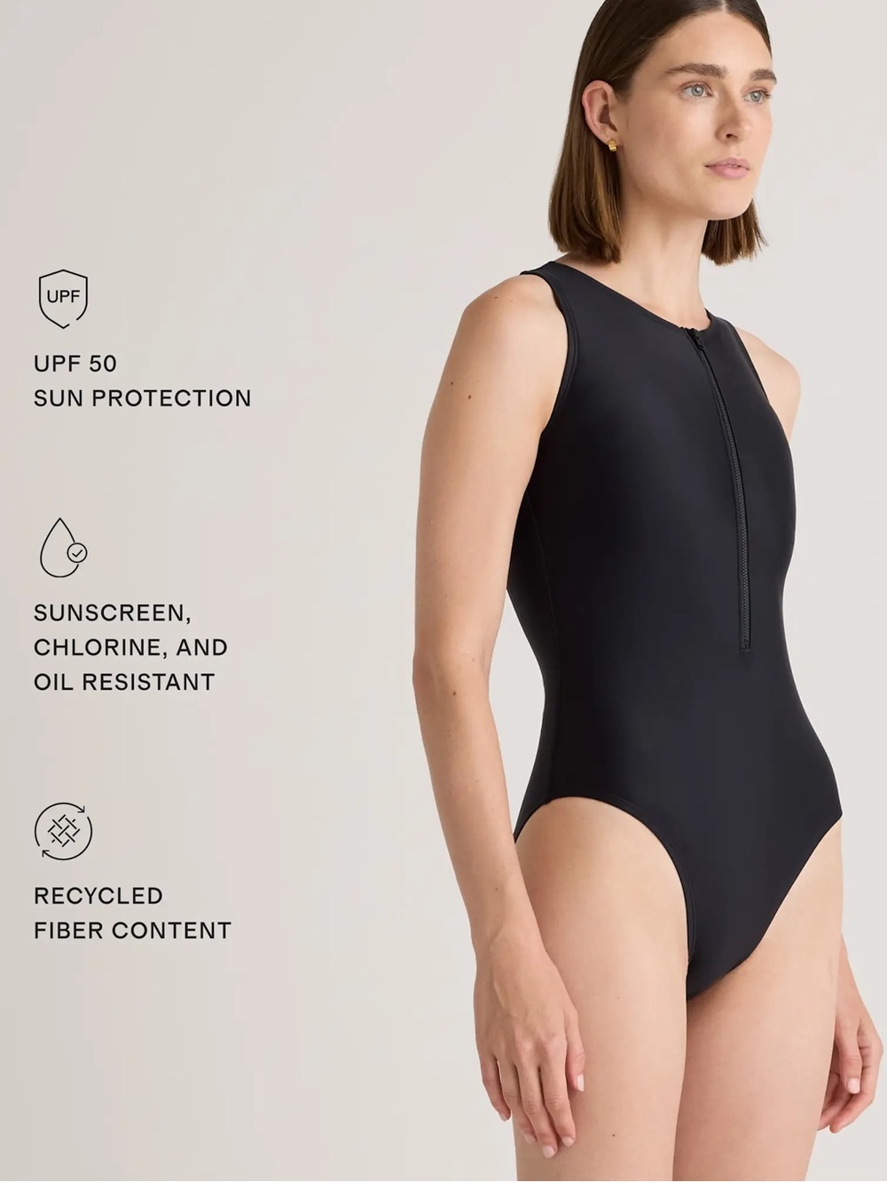 🆕 Quince Italian Zip Front One Piece Swimsuit Black Size M